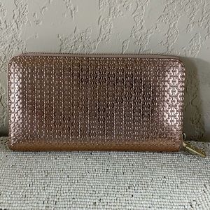Tory Burch Metallic Rose Gold Zippered Wallet